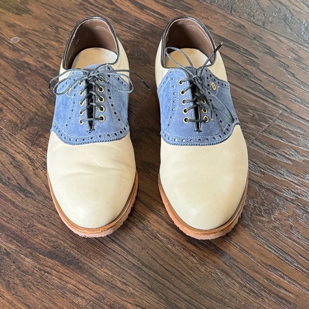 FootJoy Classics Two-Tone Saddle Oxfords in Cream and Blue Suede